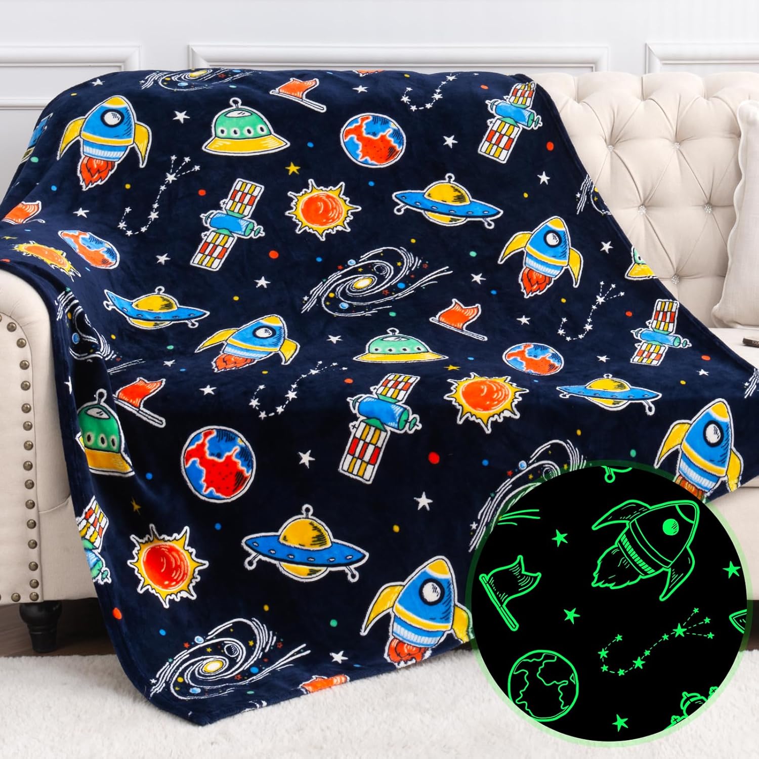 Jekeno Space Toys Gifts for Boys Girls - Glow in The Dark Galaxy Blanket Christm...