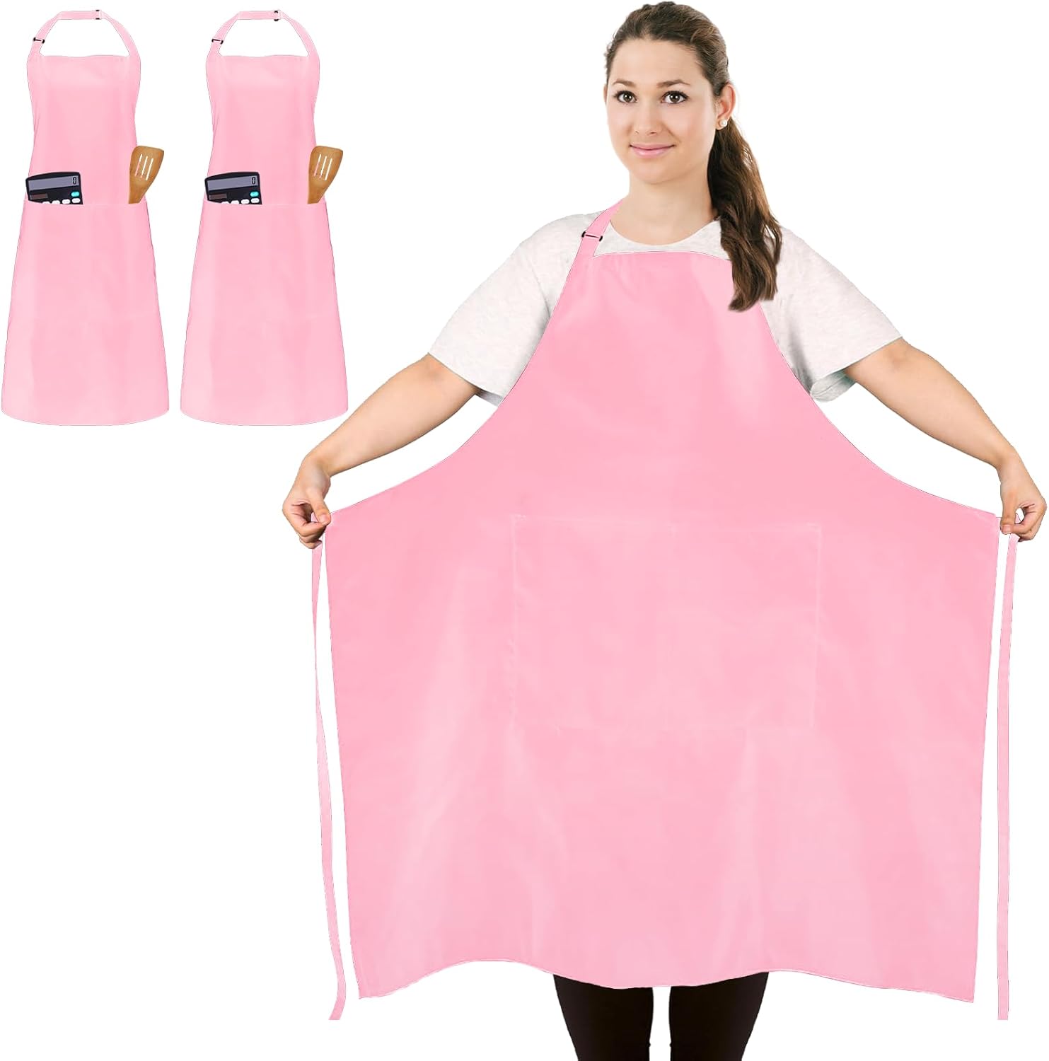 FunChaos 2 Pcs Plus Size Chef Apron, Pink Apron, Unisex Aprons with 2 Pockets fo...