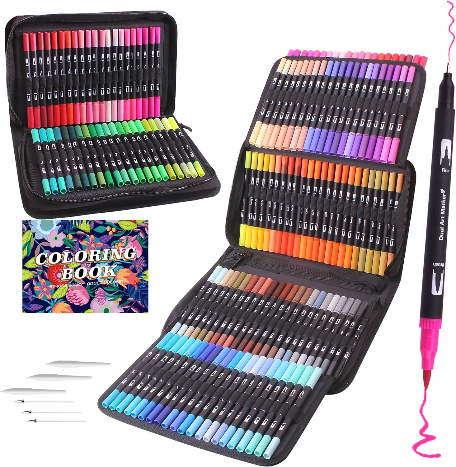 Laconile 132 Drawing Markers Dual Tip Brush Pens, Fineliners Felt Pens Colouring...