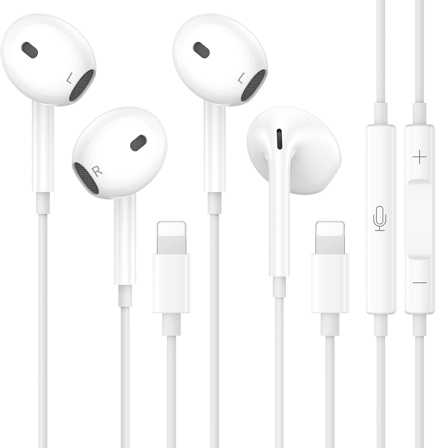 2-Pack Lightning Headphones, iPhone Wired Earphones Built-in Microphone and Volu...