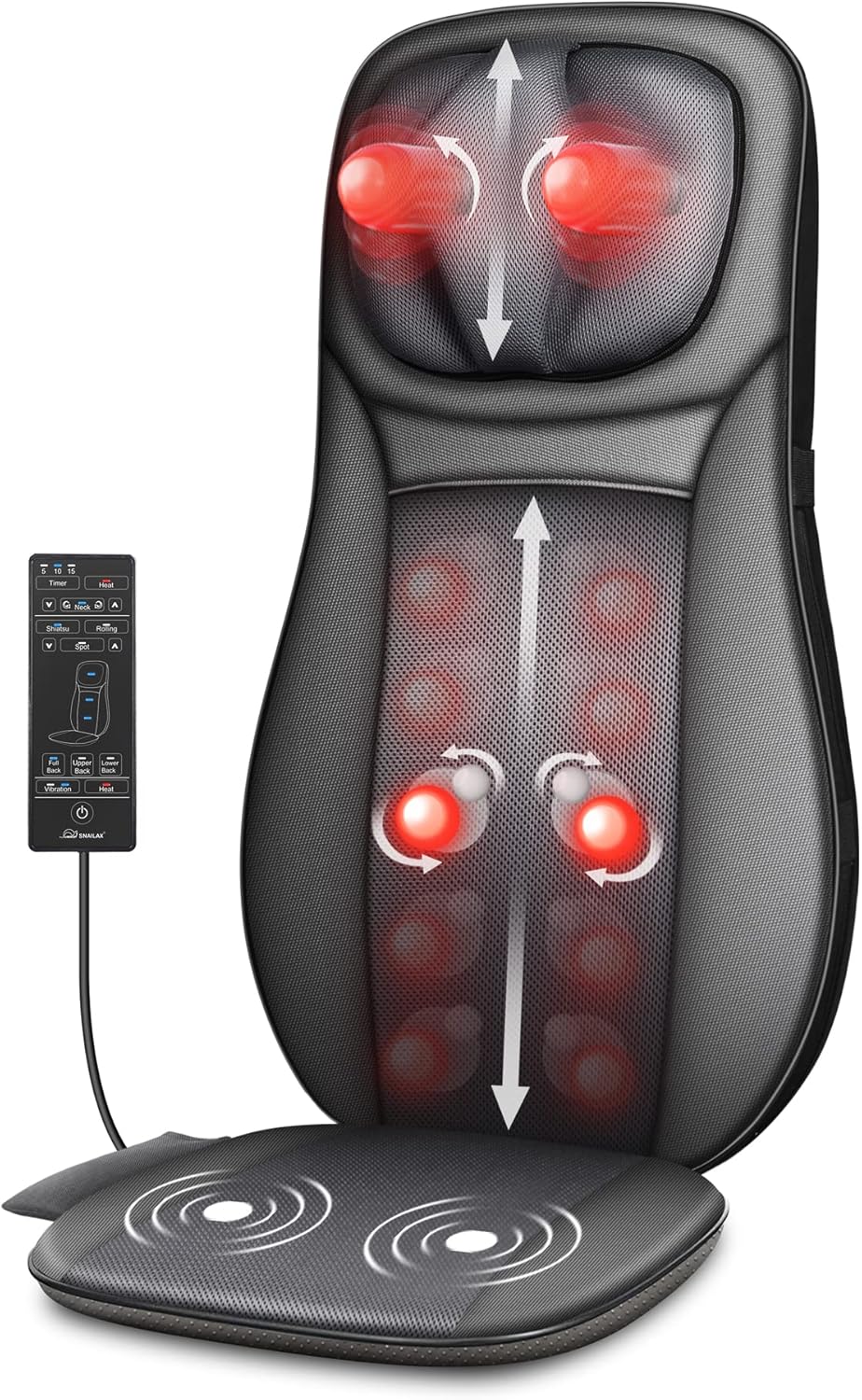 Snailax shiatsu Neck & Back Massager with Heat, Full Back Kneading Shiatsu or Ro...