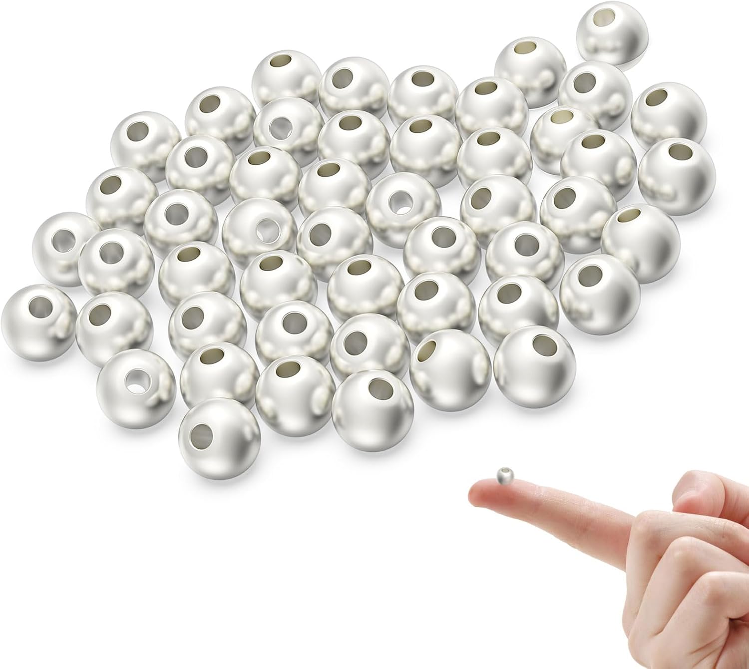 925 Sterling Silver Beads for Jewelry Making 50Pcs S925 Smooth Balls Beads for S...