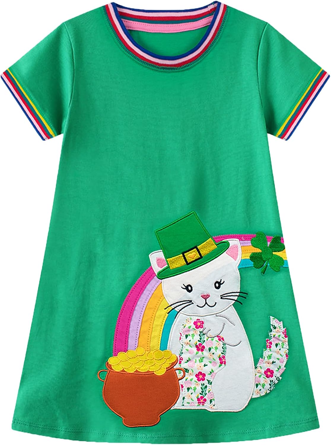 HILEELANG Little Girl Short Sleeve Dress Easter Cotton Casual Applique Tunic Shi...