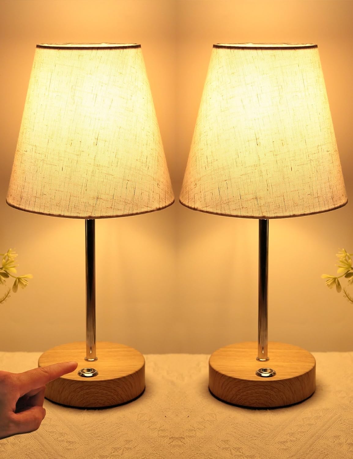 HSLighting Cordless Table lamp Touch Control, 2 Pack Battery Operated Fabric Sha...