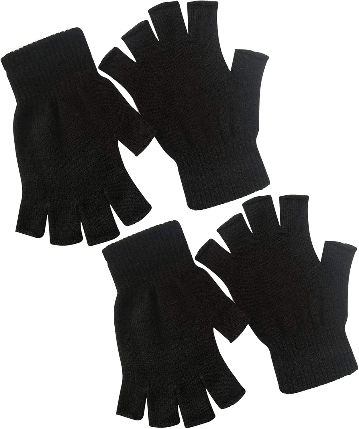 2 Pair Half Finger Gloves Winter Knit Touchscreen Warm Stretchy Mittens Fingerle...