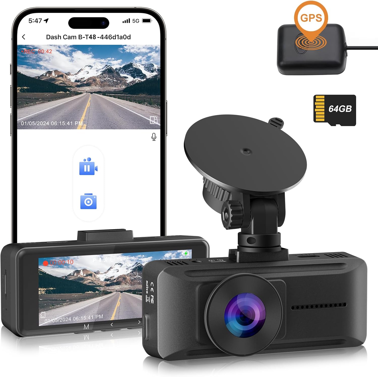 DYNACAM Dash Cam 4K Front Dashcam build-in GPS Speed, WiFi Dash Dam Front with F...