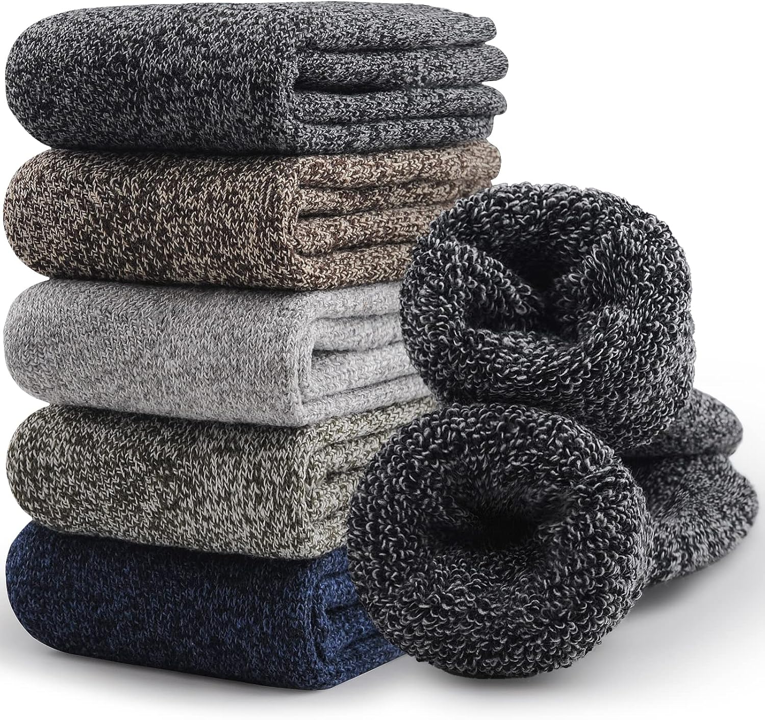 SIMIYA 5 Pairs Merino Wool Socks for Men, Thick Winter Wool Hiking Socks, Warm B...