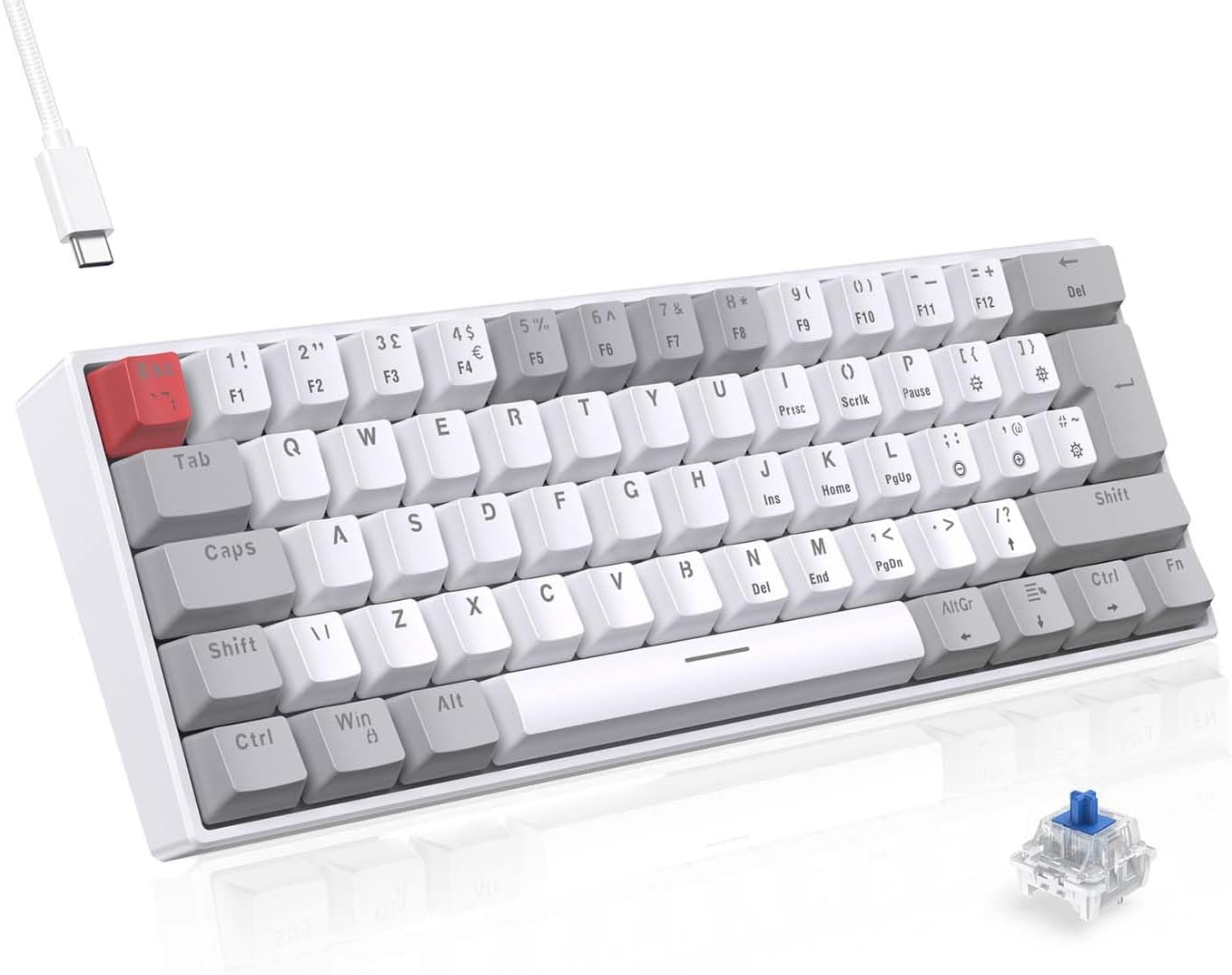 TECURS Gaming Keyboard Mechanical Keyboard Gamer 60% UK-Layout, LED Backlit,Blue...