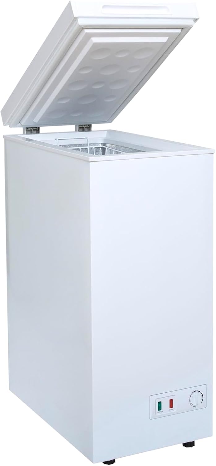 SIA CHF60W White Chest Freezer with Removable Wire Basket, 53L Slimline Compact...