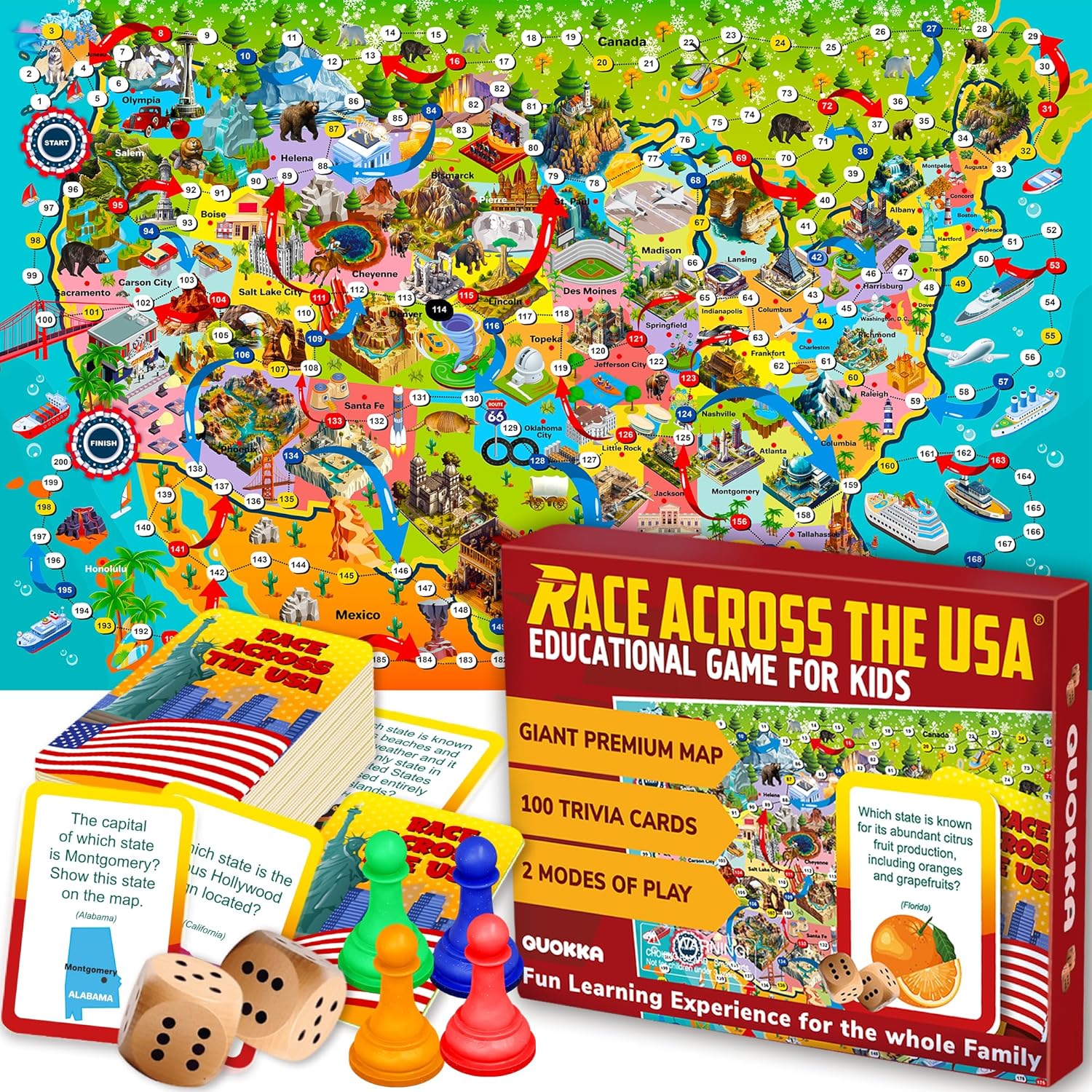 QUOKKA Board Game 1 to 10 Players - Learning, Educational - Geography, United St...