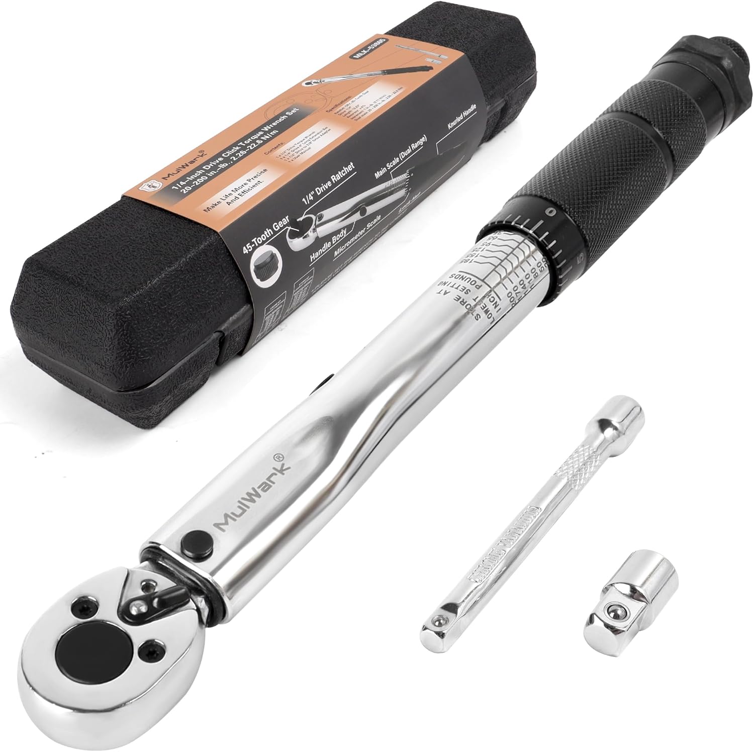 MULWARK 1/4-Inch Drive Torque Wrench 20-200 in.lb / 2.26~22.6 Nm - 3PC High Prec...