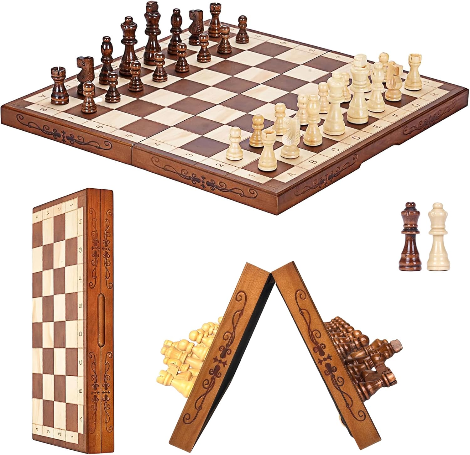 Syrace Magnetic Chess Set Board Games, Kids and Adults Wooden Foldable Hand Carv...