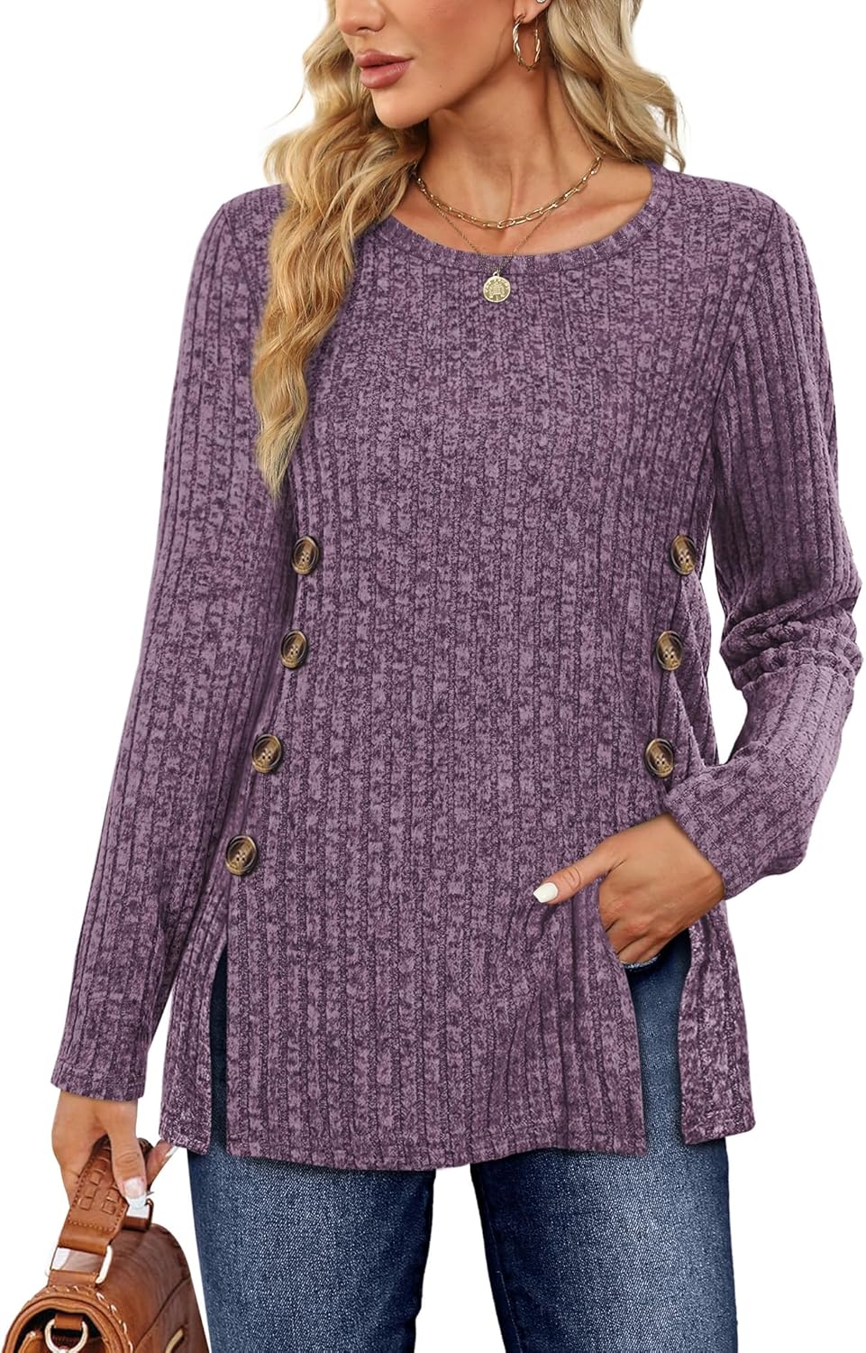 Sampeel Women's Long Sleeve Tops Jumpers Symmetrical Button Down Collar Slimming...