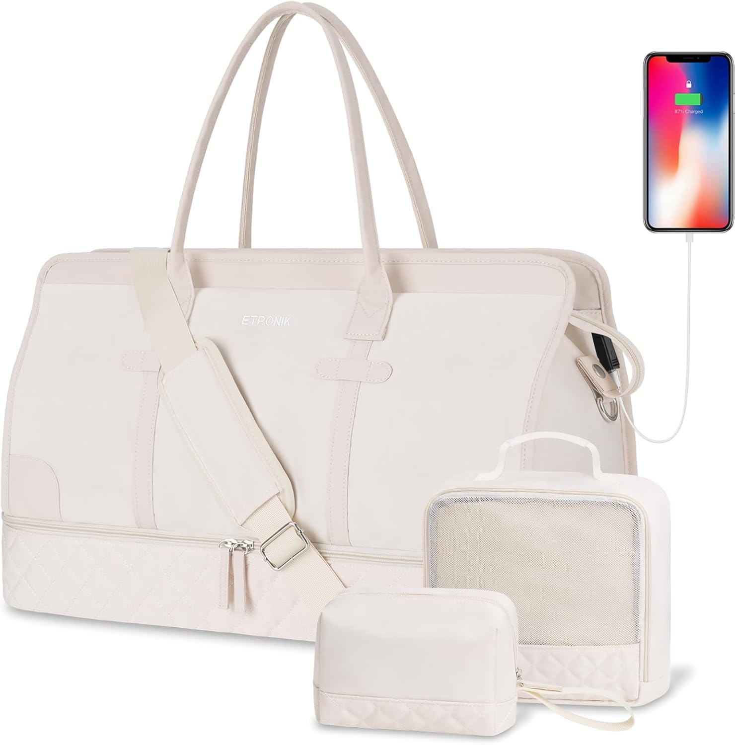 ETRONIK Weekender Overnight Bags for Women, Large Travel Duffle Bags with Shoe C...