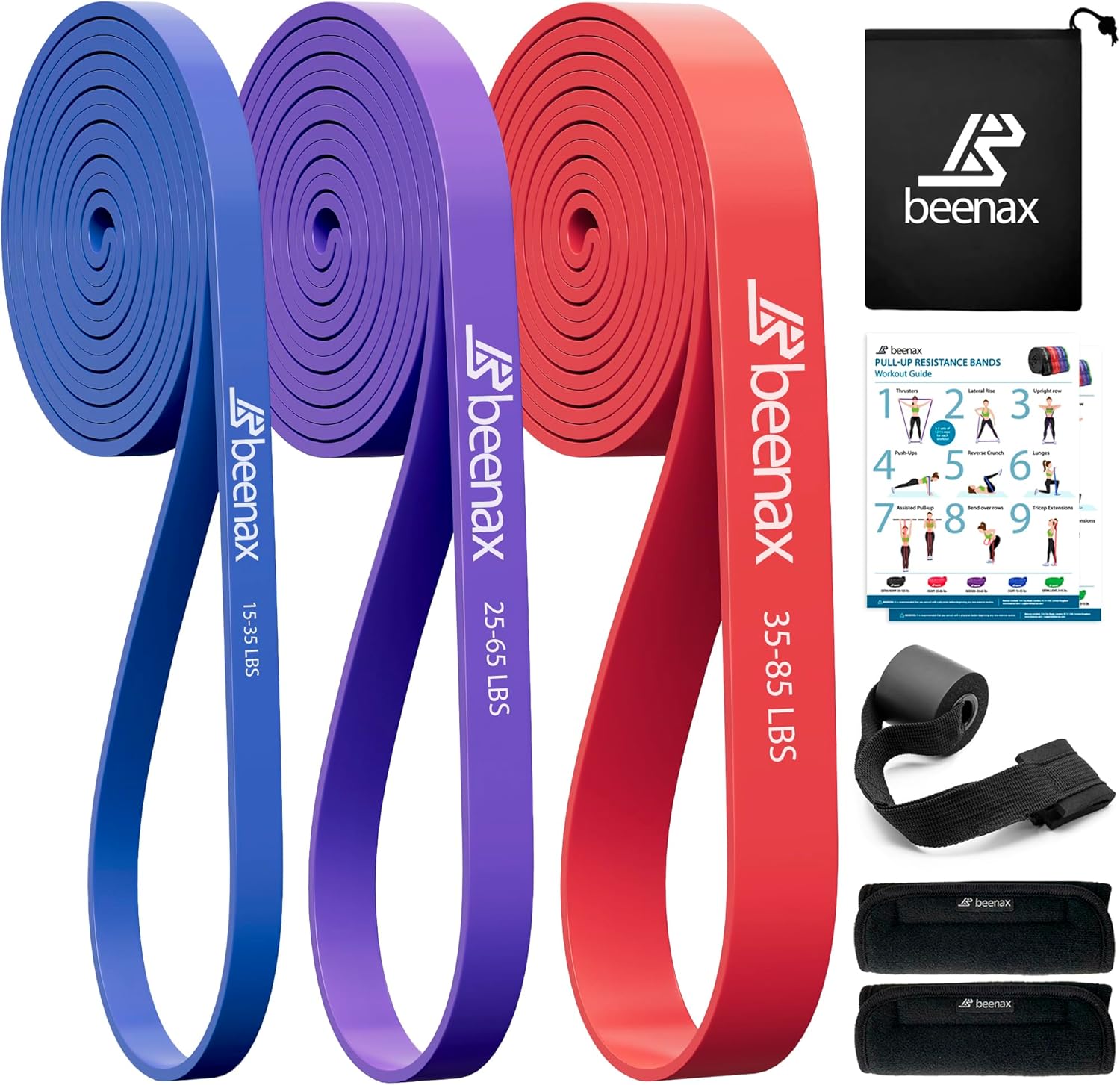 Beenax Resistance Bands Pull Up Assist Bands Set - Thick, Heavy Different Levels...