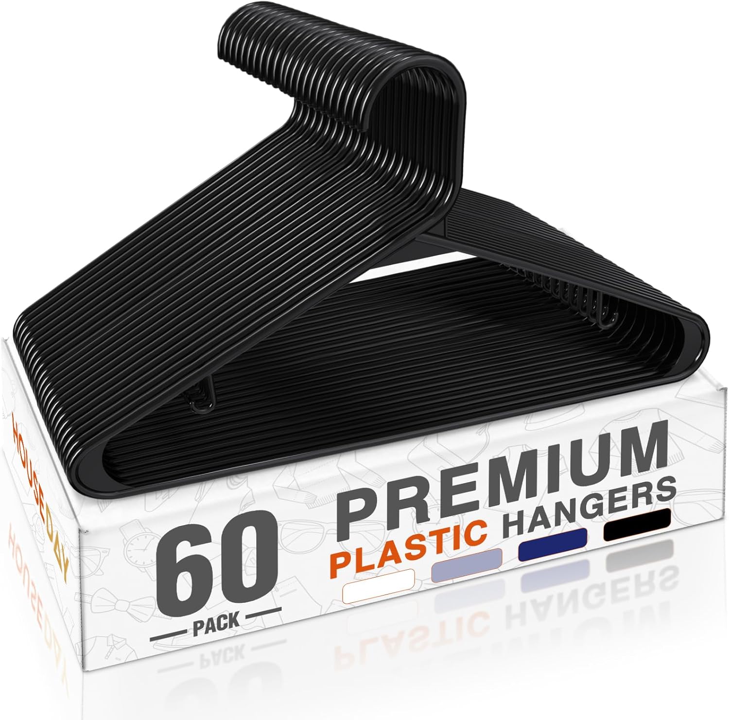 HOUSE DAY Black Plastic Hangers 60 Pack, Clothes Hangers with Non Slip Hooks, Du...
