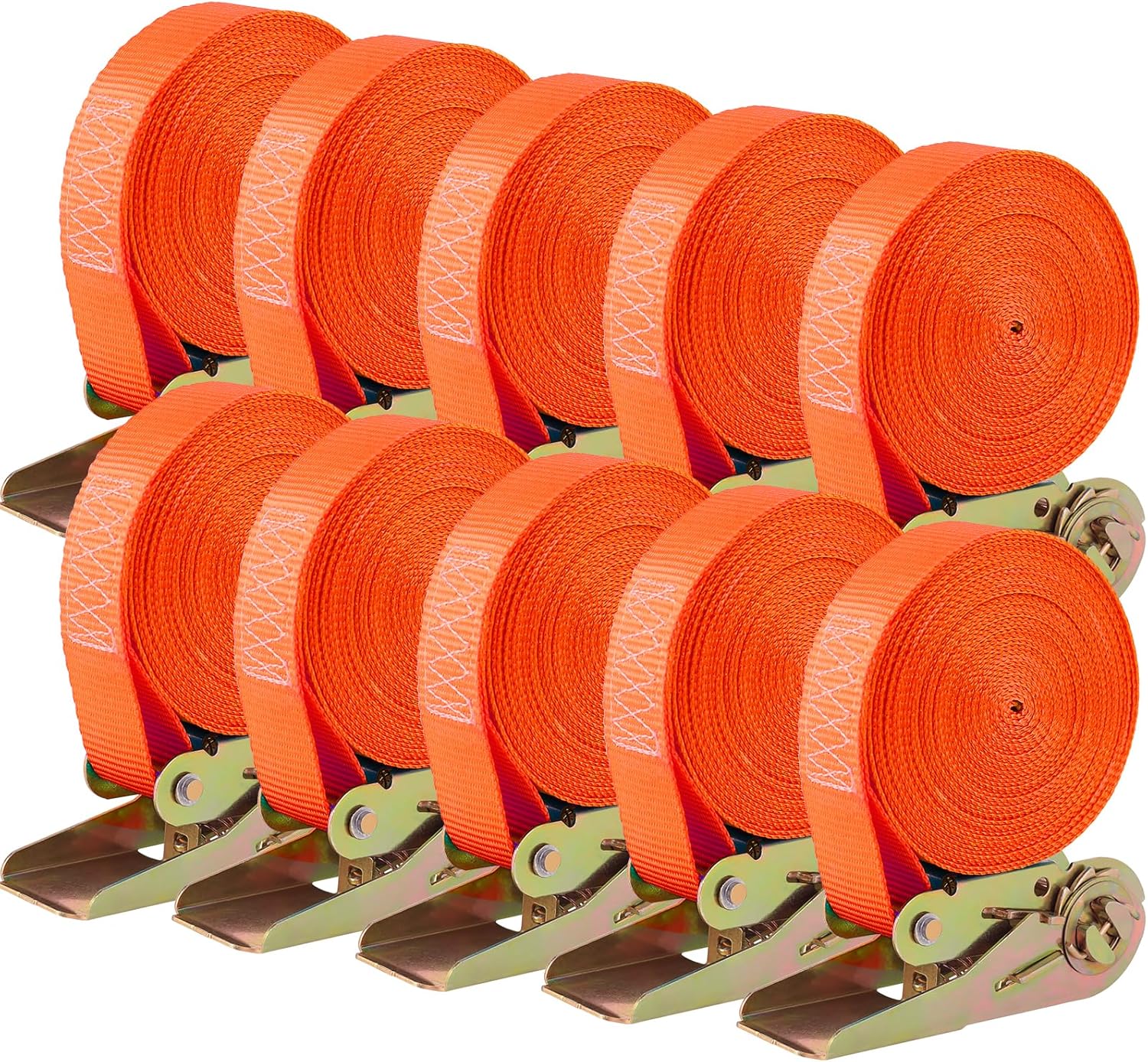 Pack of 10 Tie Down Tensioning Belts with Ratchet, 6 m Long 25 mm Ratchet Tensio...