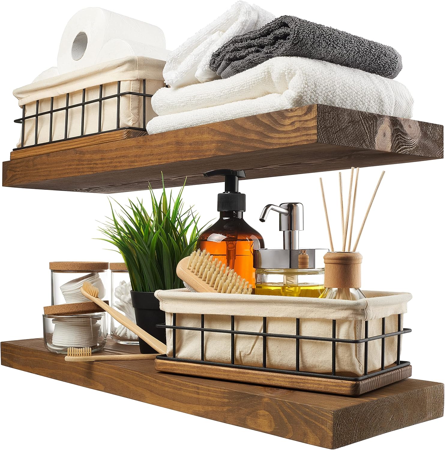 BAOBAB WORKSHOP Wood Floating Shelves Set of 2 - Rustic Shelf 24 inch - Floating...