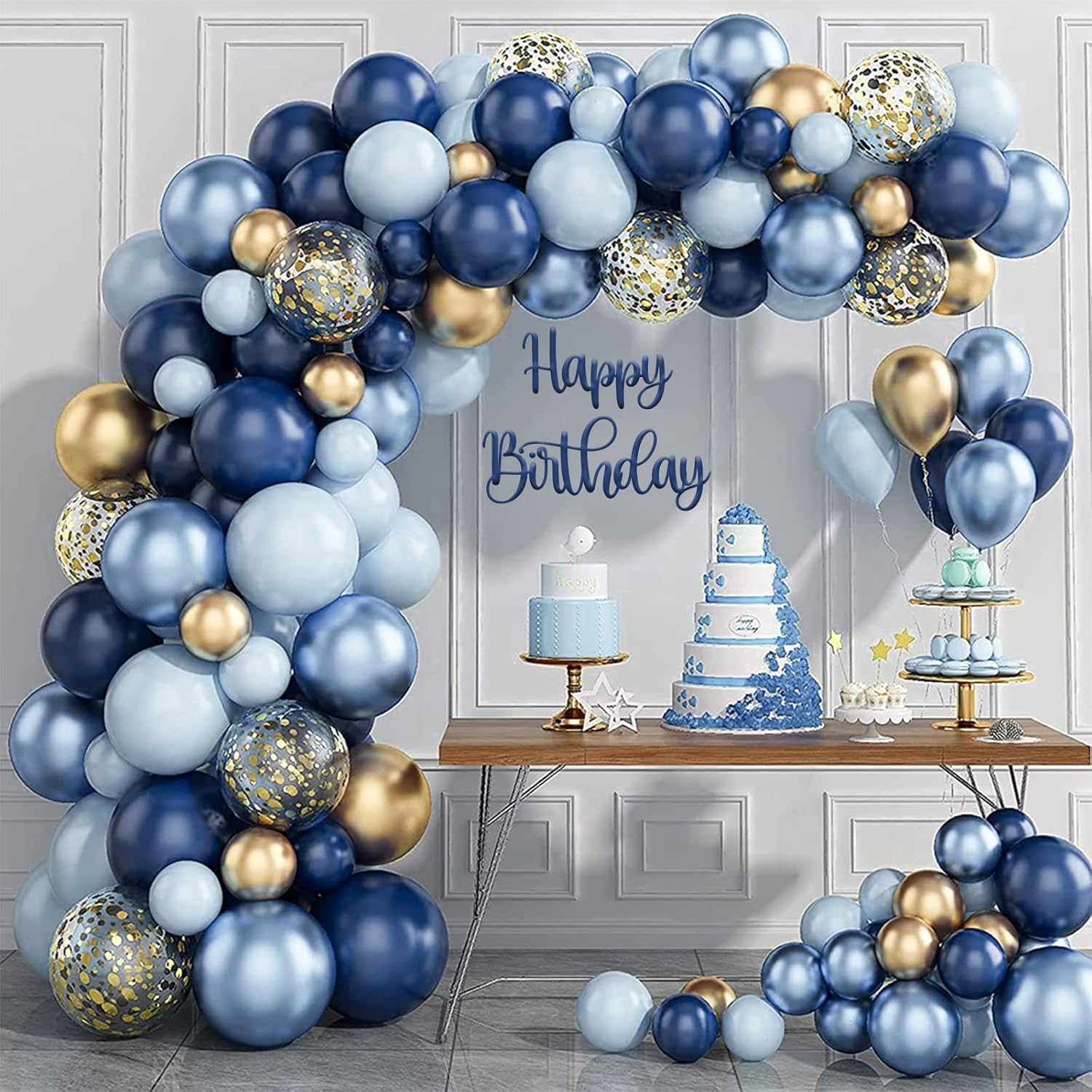 133pcs Navy Blue Balloon Arch Kit - Navy And Gold Balloon Garland Kit With Gold...