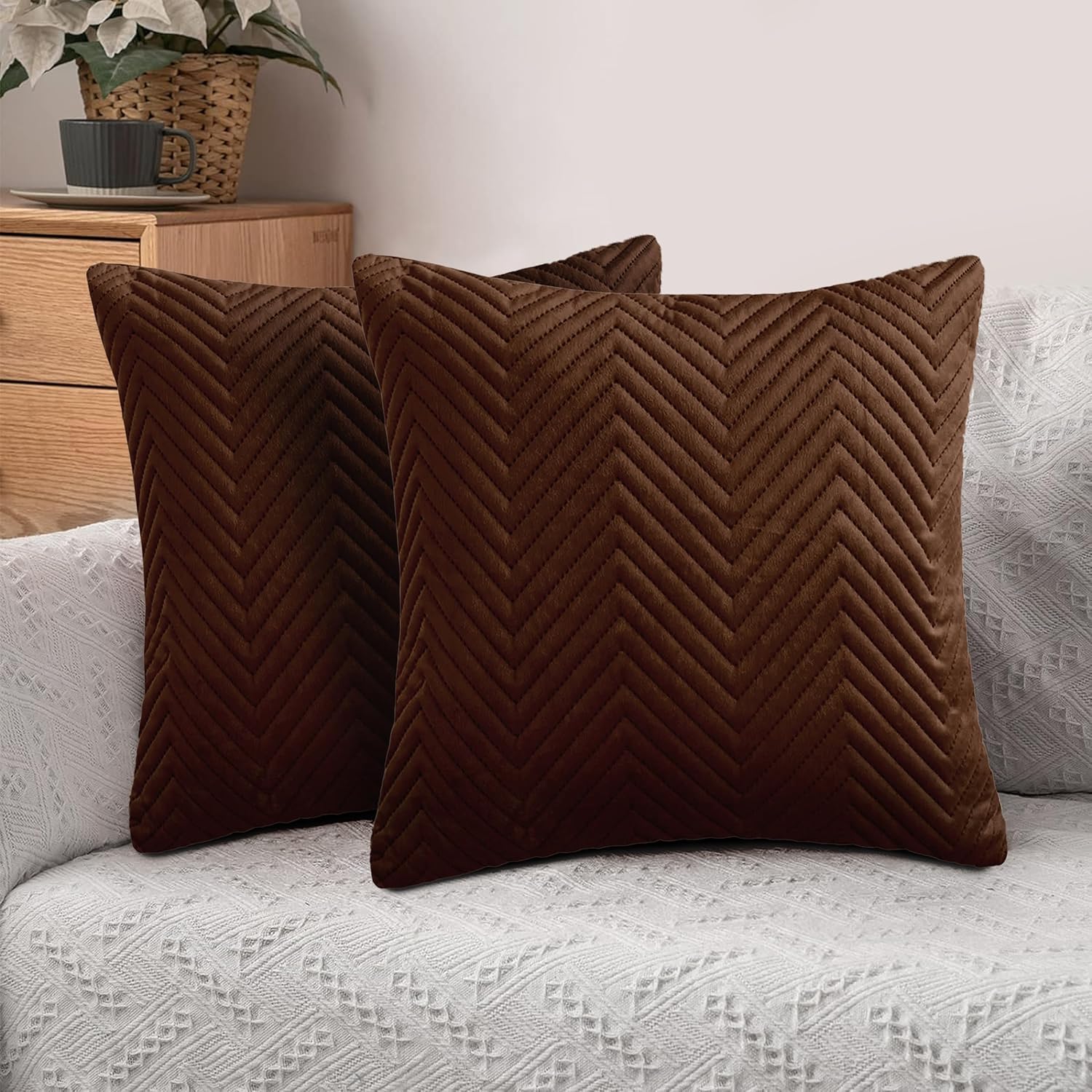 Hafaa Cushions with Covers Included 45 x 45 Cm Set of 4 (2 Coffee Cushion Covers...