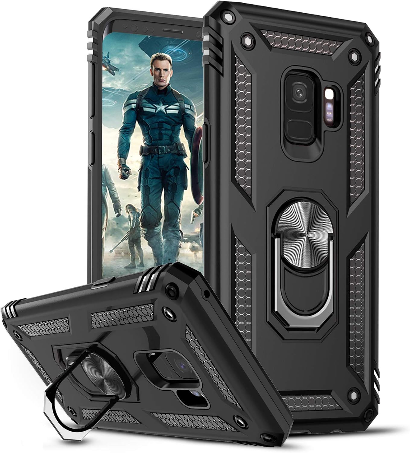 LeYi for Samsung Galaxy S9 Case, Ring Holder Stand Military Grade Protective Sil...