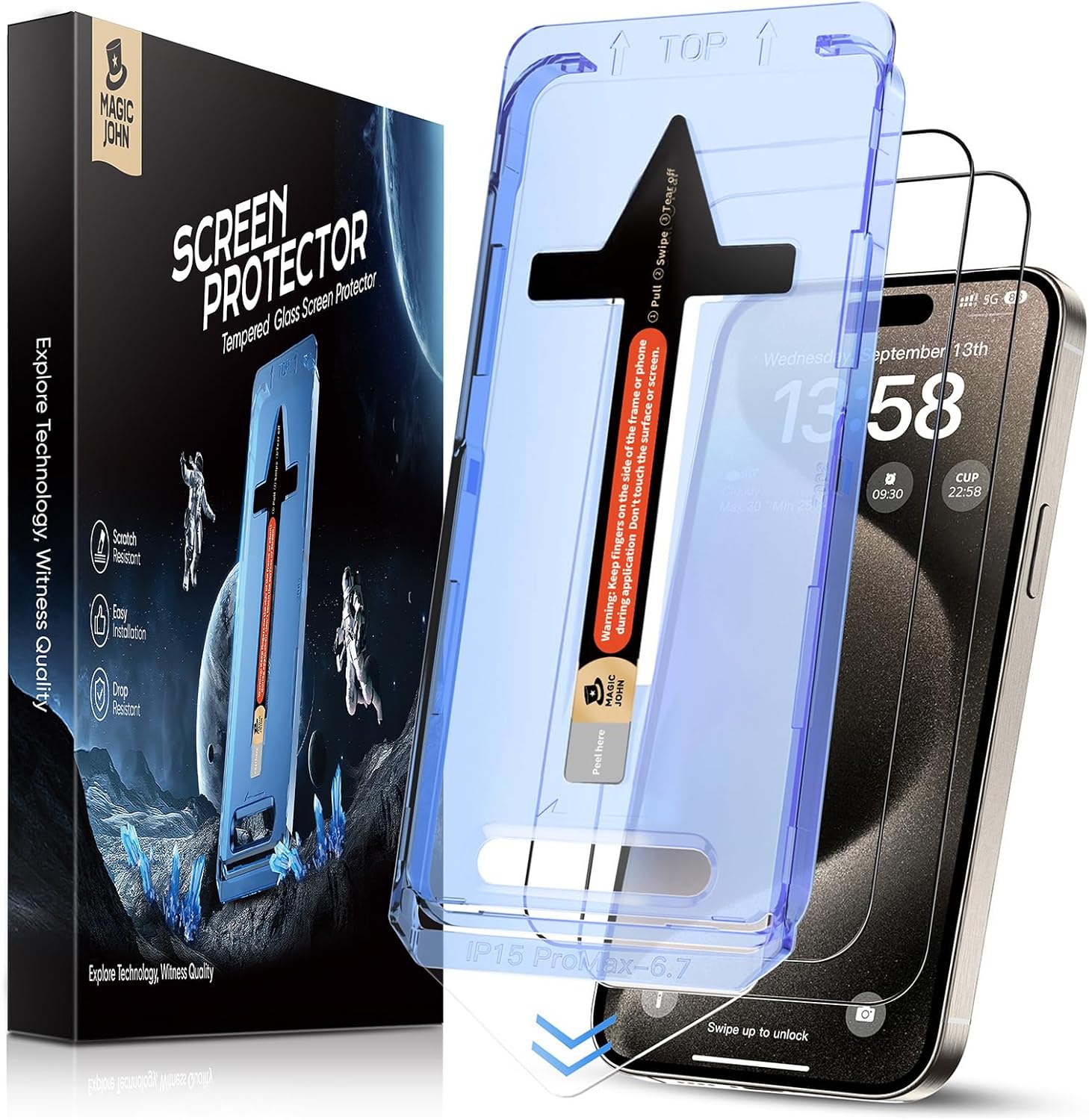 MAGIC JOHN 2 Pack for iPhone 15 Pro Max 6.7 inch Tempered Glass Screen Protector...