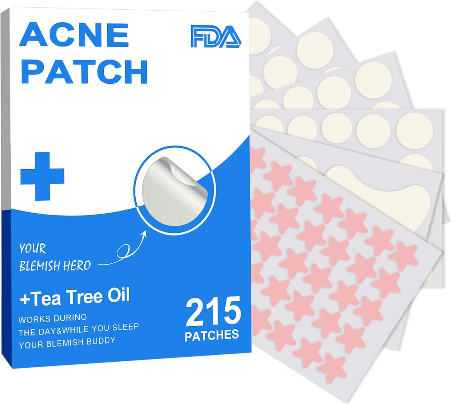 215 Pieces Acne Patches, Tea Tree Oil & Centella Oil, Hydrocolloid Acne Pimple P...