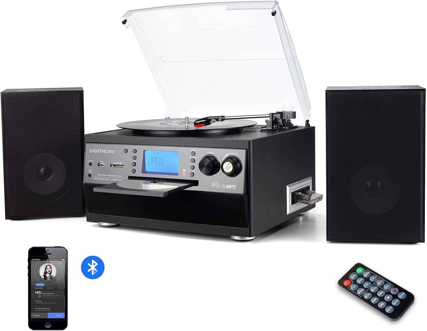 DIGITNOW! Bluetooth Viny Record Player, Turntable for CD, Cassette, AM/FM Radio...