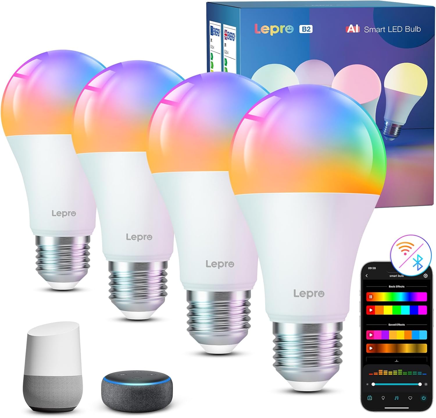 Lepro B2 AI Smart Bulb E27, 1100LM Music Sync Smart Screw Bulb, Voice Control Co...