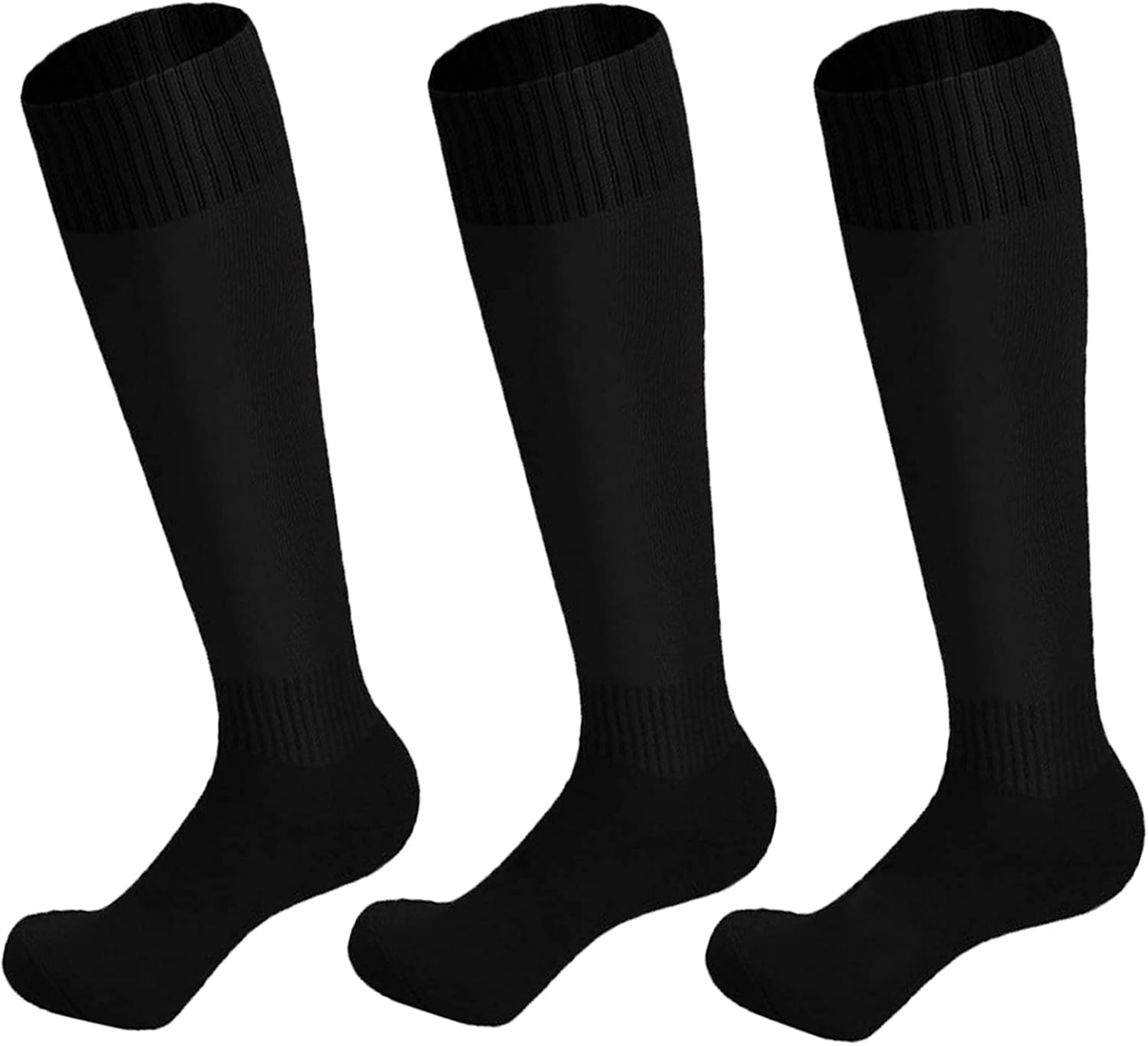 Lanjue 3 Pairs Kids Football Socks, Black Boys Football Socks Long Tube Children...