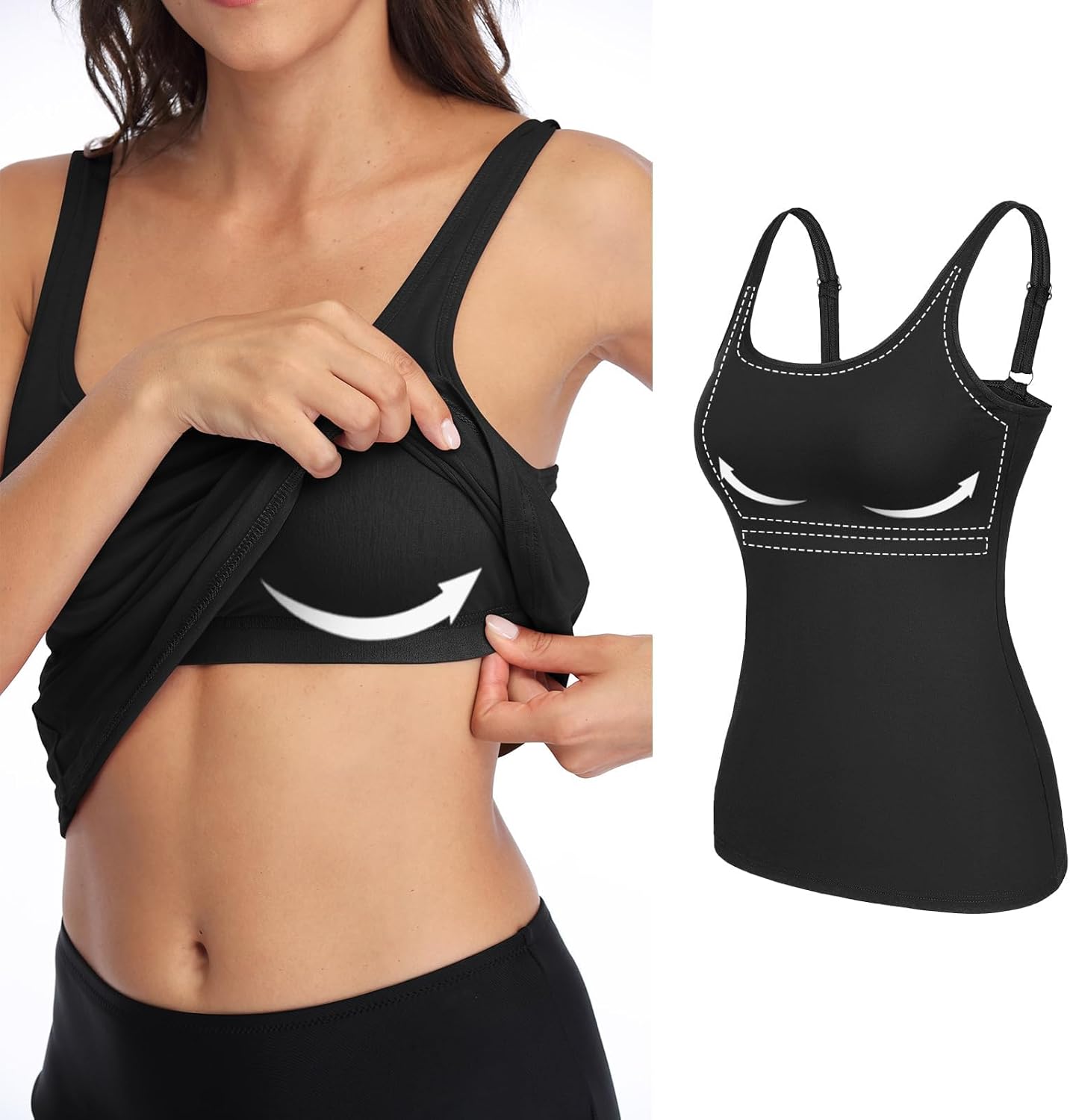 V FOR CITY Womens Top Cotton Vest Tops with Shelf Bra Scoop Neck Tank Top Adjust...