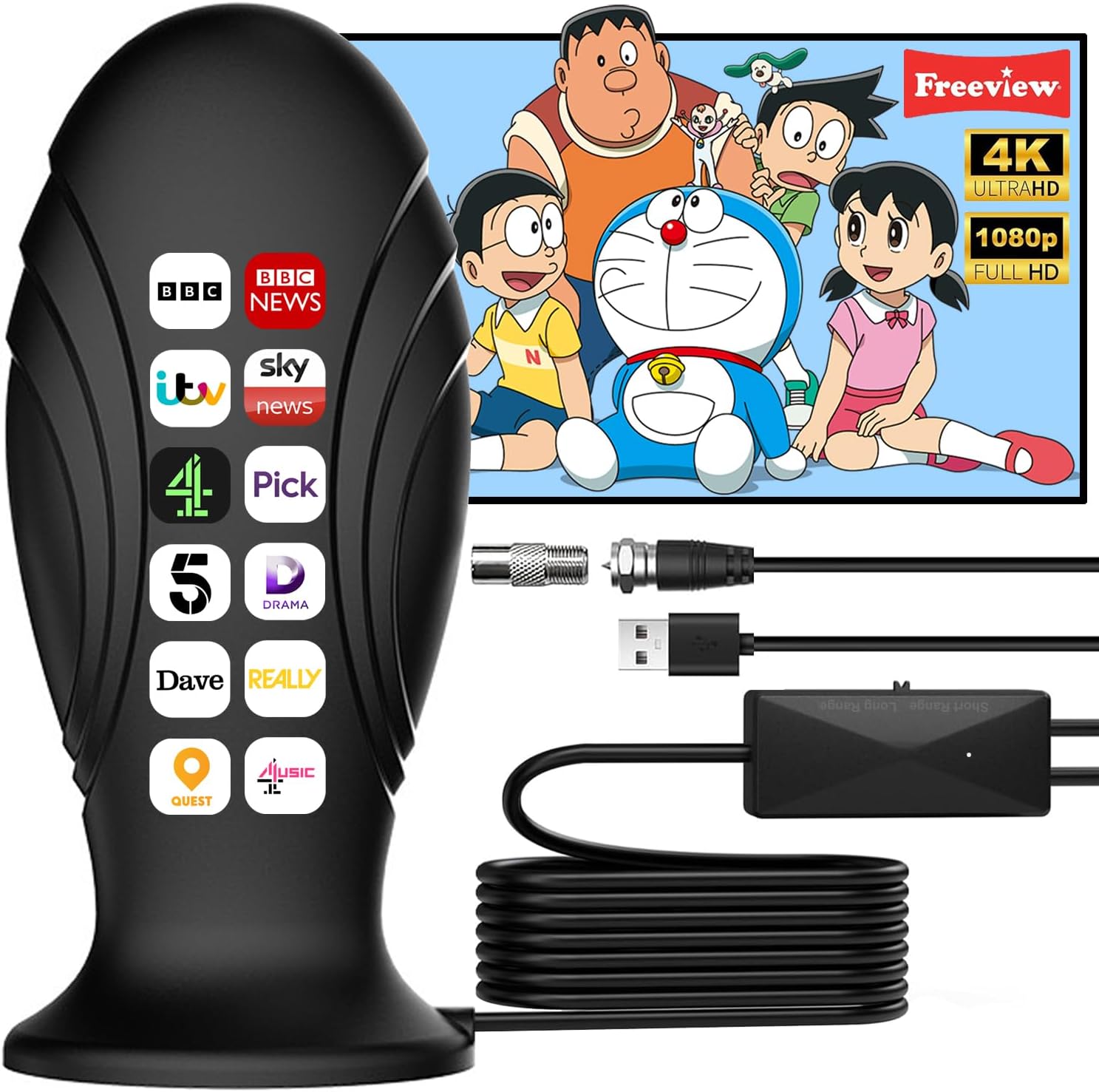Indoor TV Aerial, 4K Ultra HD TV Antenna Indoor with Amplifier Signal Booster, 5...