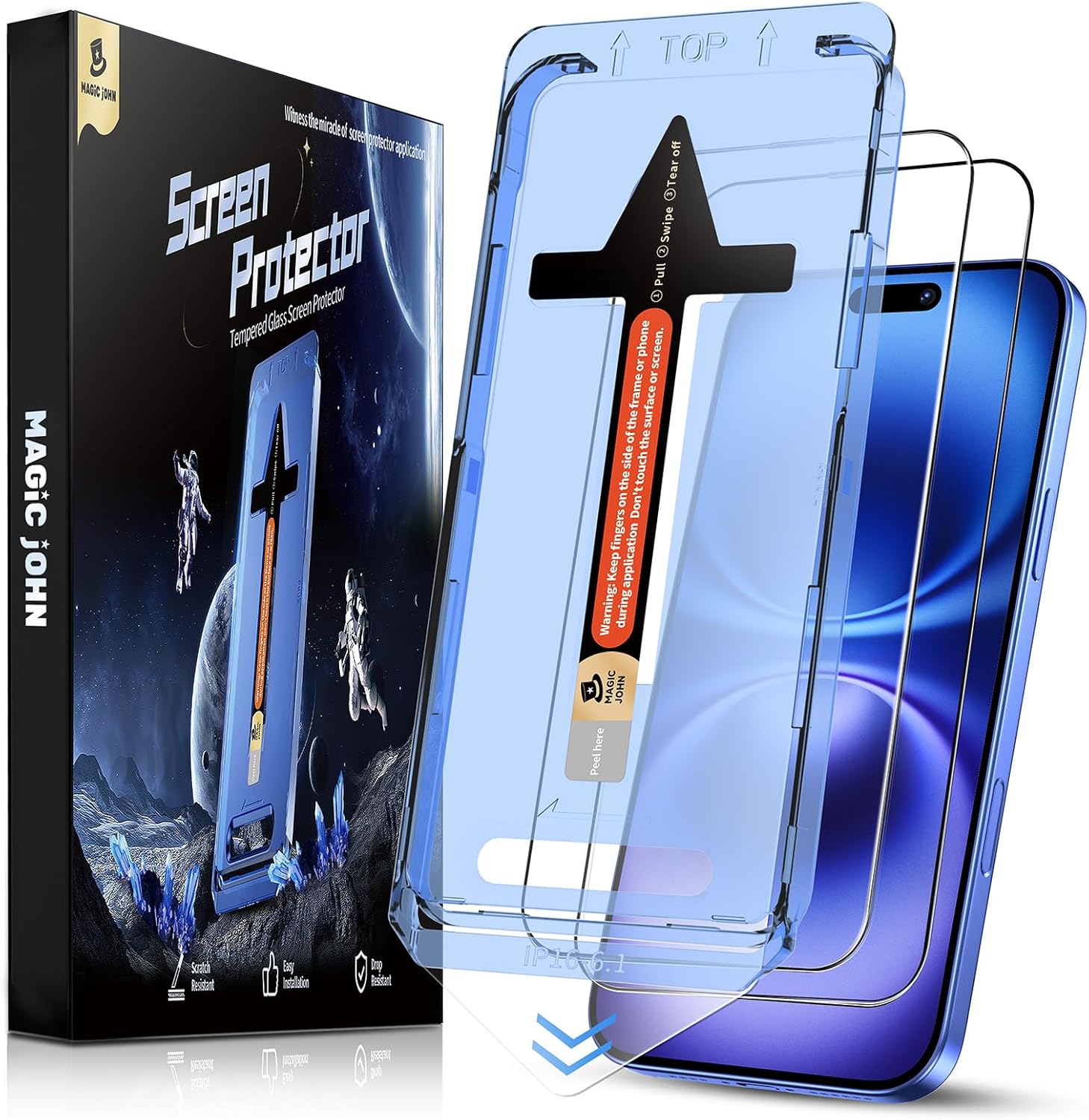 MAGIC JOHN 2 Pack for iPhone 16 Tempered Glass Screen Protector 6.1 inch, Auto D...