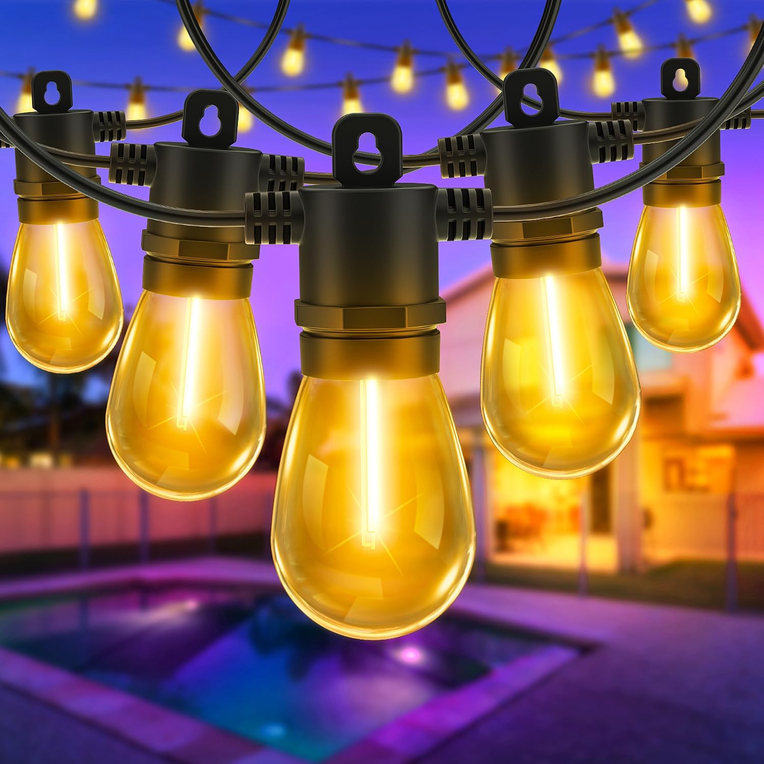 Vanranger Outdoor Festoon Lights Mains Powered - 100ft 30m 30+2 S14 LED Bulbs Ga...