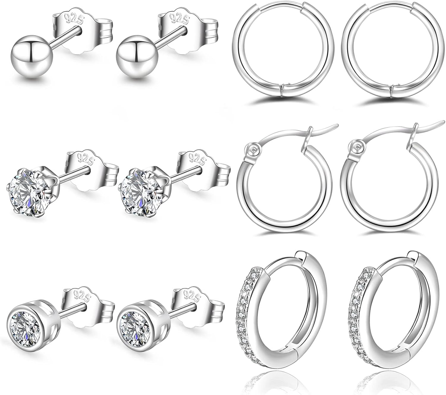S925 Sterling Silver Stud Earrings, Silver Hoops Earrings for Women with Silver...