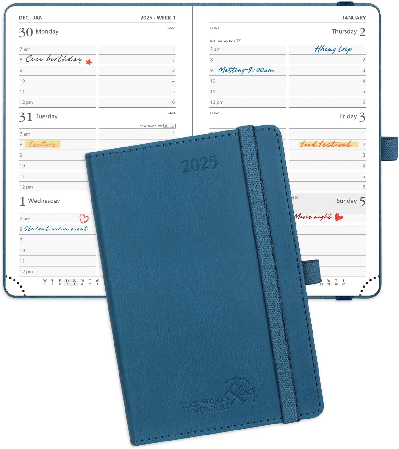 POPRUN 2025 Pocket Diary A6 (16x10.5 cm) Week to View Small PU Leather Soft Cove...