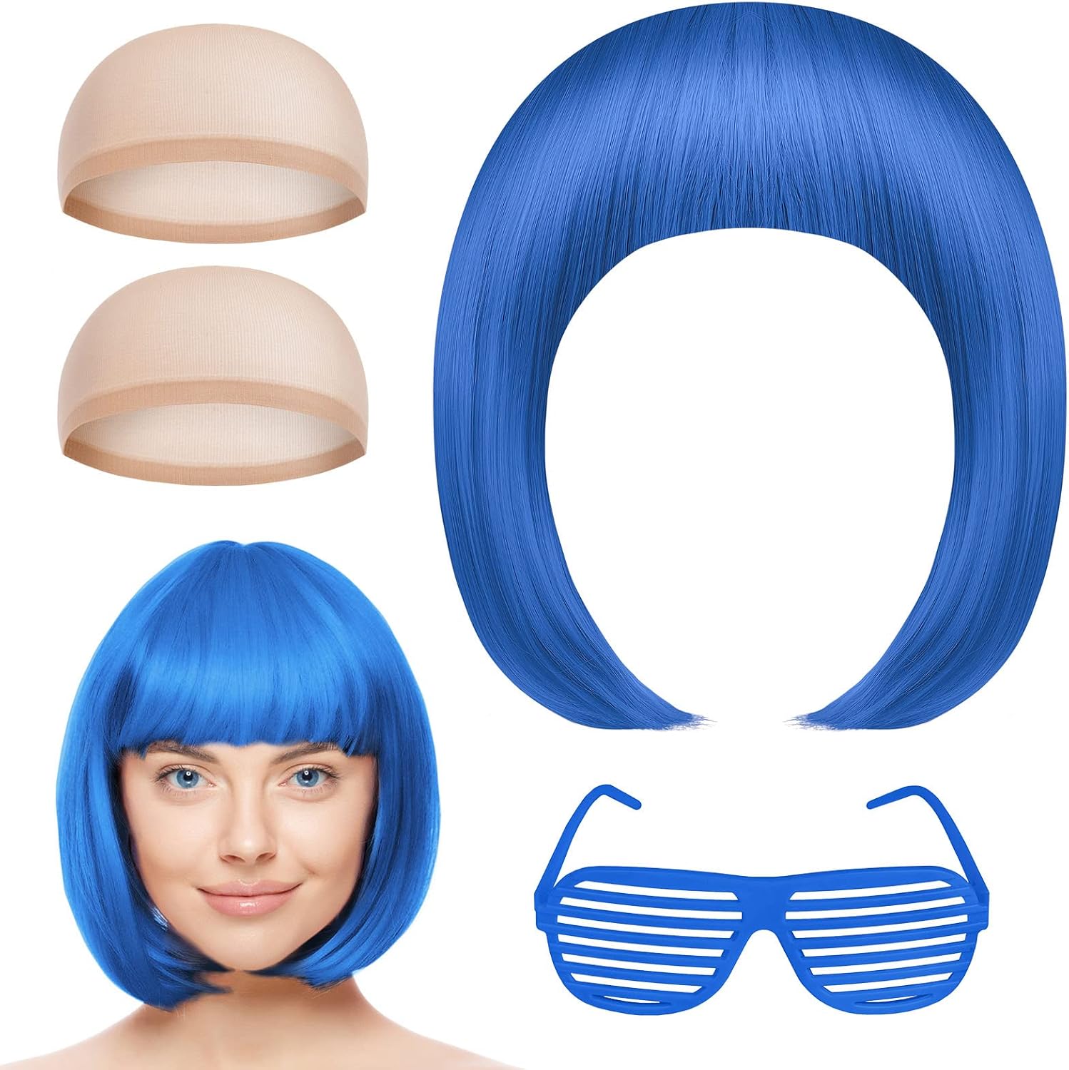 AOMIG Short Bob Wig for Women, 4 Pack Short Green Bob Wigs Set with Sunglass and...