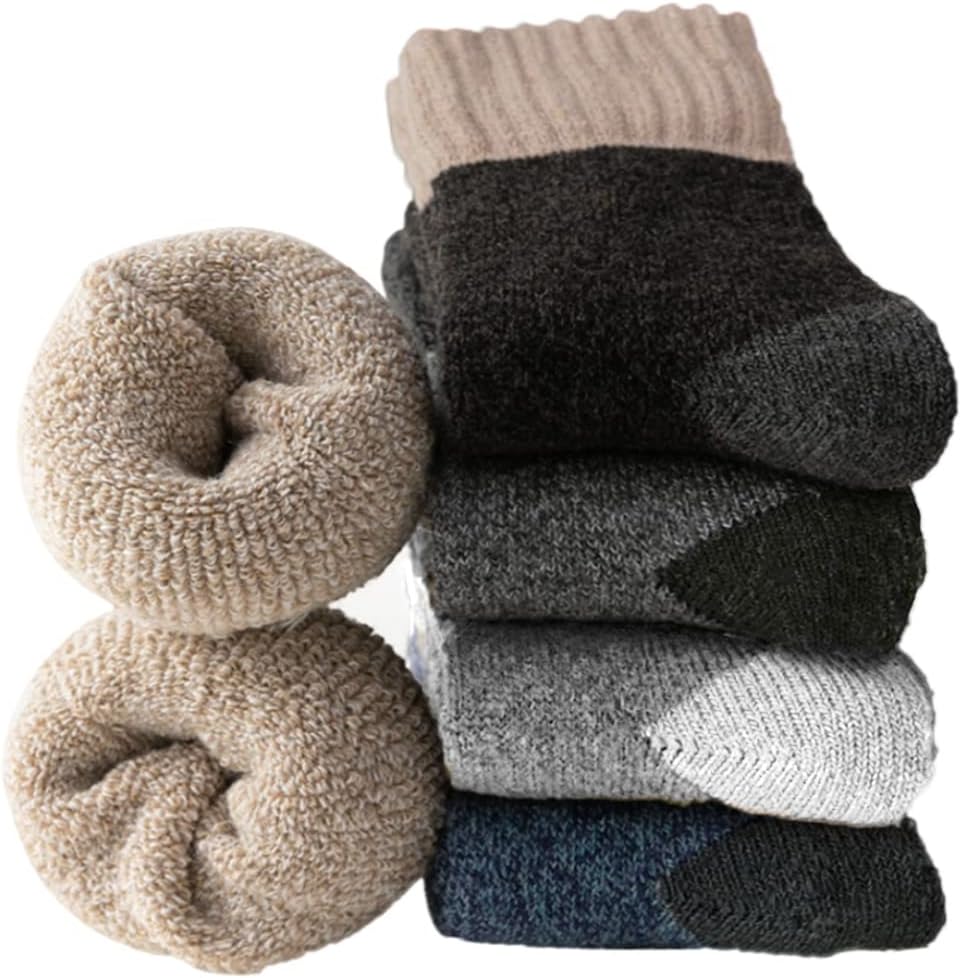 Josnown 5 Pairs Thermal Socks for Men, Thick Boot Warm Wool Winter Socks, UK 6-1...