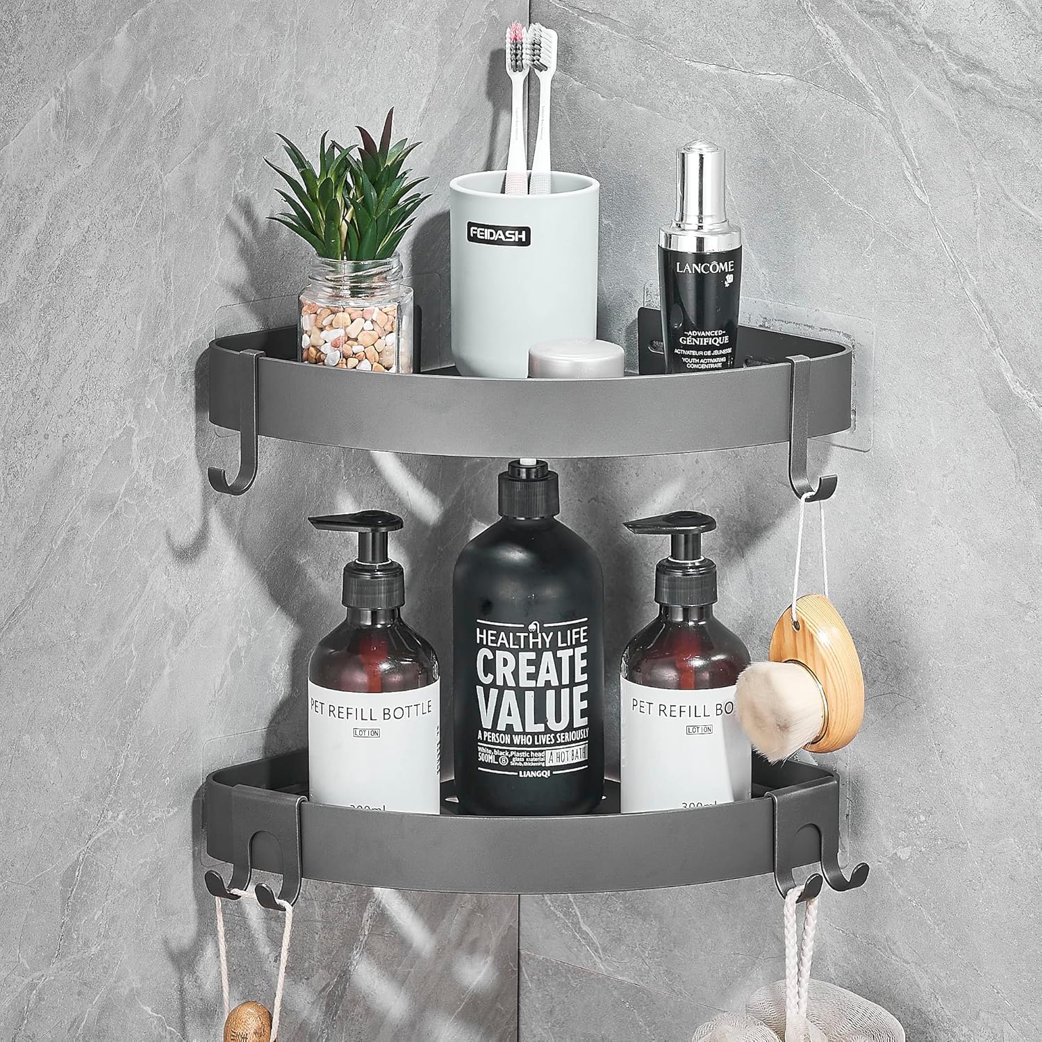 TRUSTLIFE Bathroom Shower Storage Corner Shower Shelf Adhesive Shower Shelves Gr...