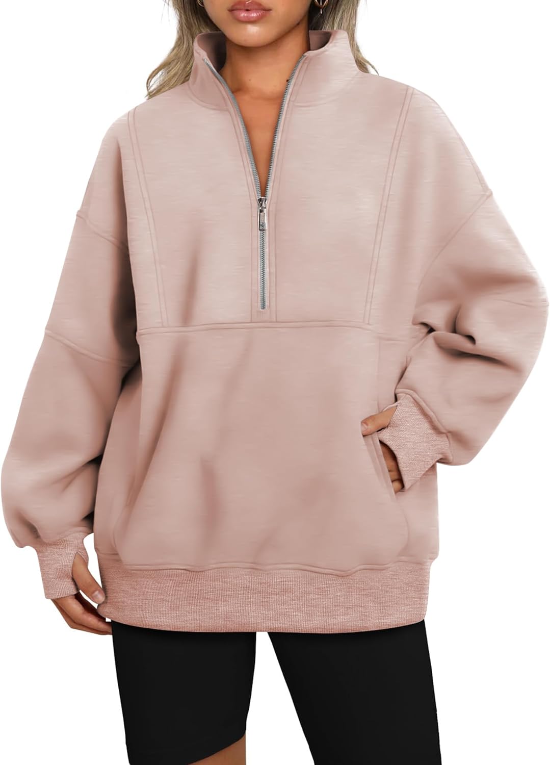 Famulily Women Half Zip Long Sleeve Pullover Sweatshirts Solid Relaxed Fit Winte...