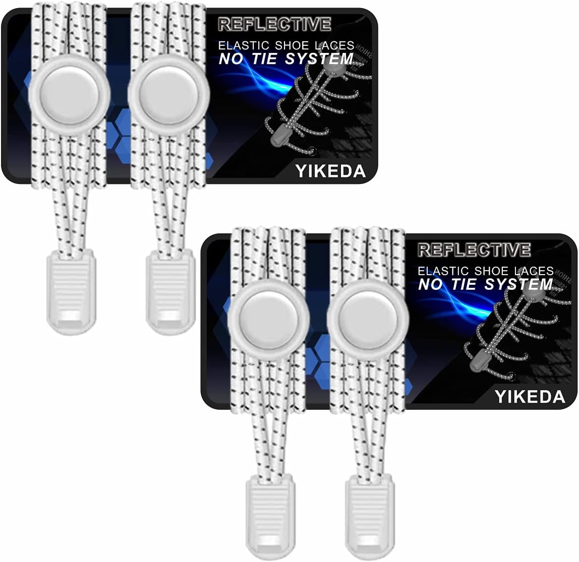 YIKEDA Elastic Laces 2 Pairs of Reflective Elastic Shoelaces for Adults/Kids No...