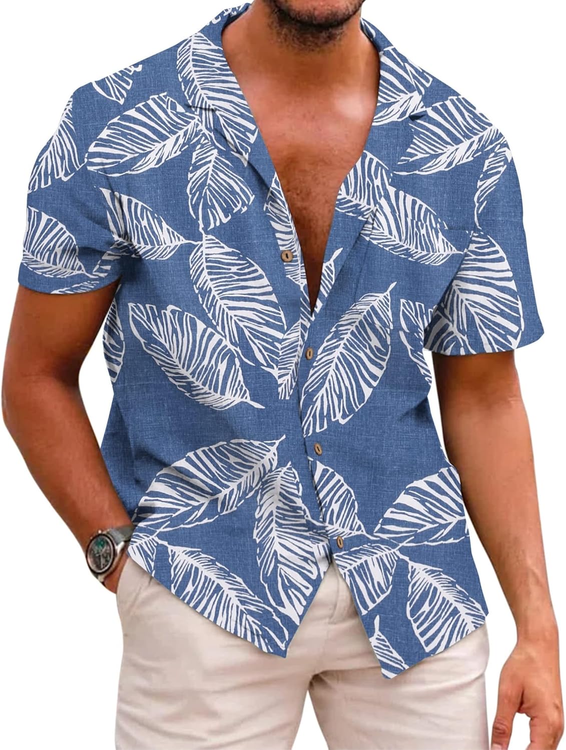 COOFANDY Men's Linen Shirts Casual Short Sleeve Shirts for Men Button Down Holid...
