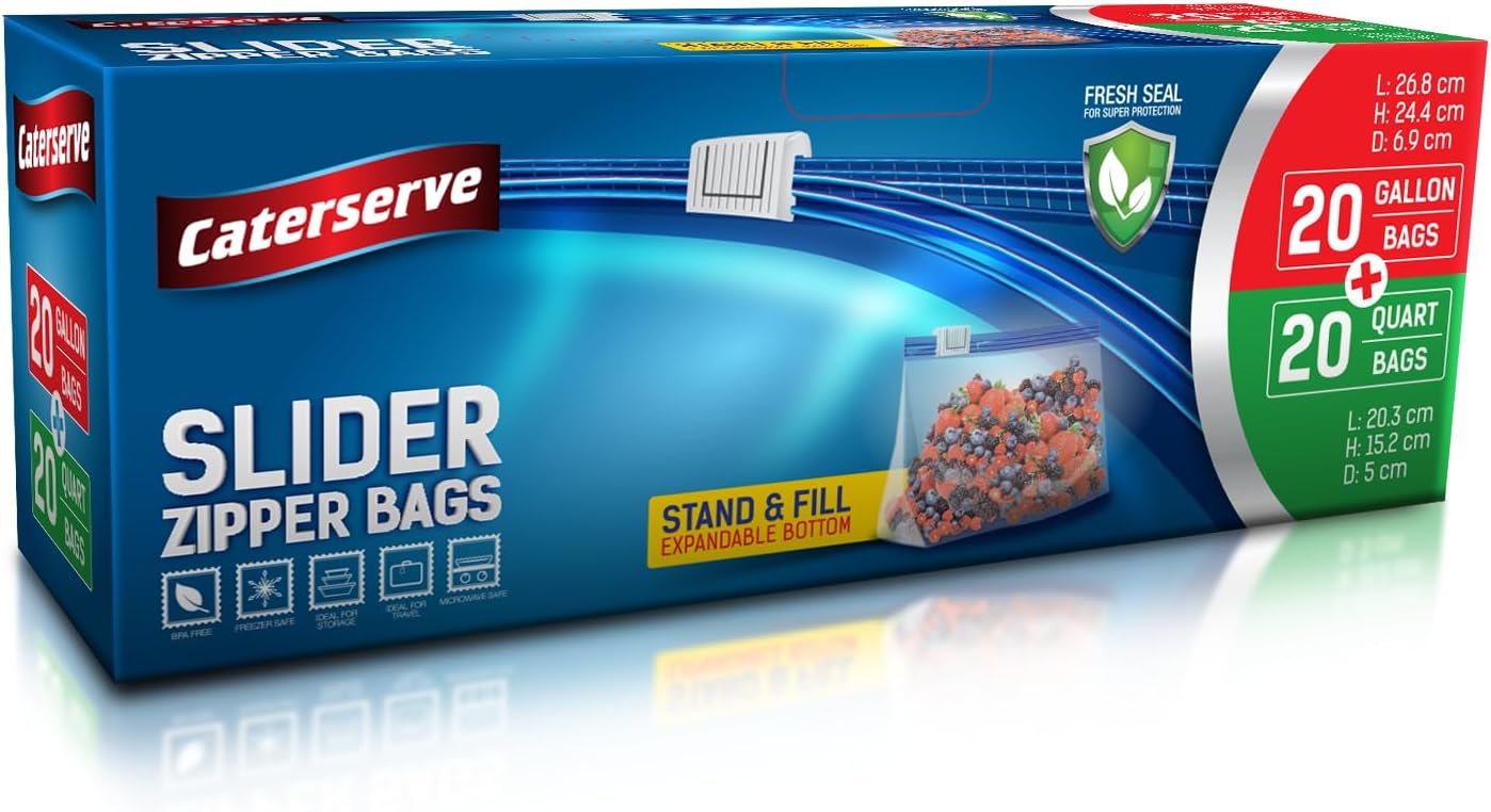 Caterserve Slider Zipper Bags – Non-BPA Resealable Food Bags – Stand and Fill Ex...