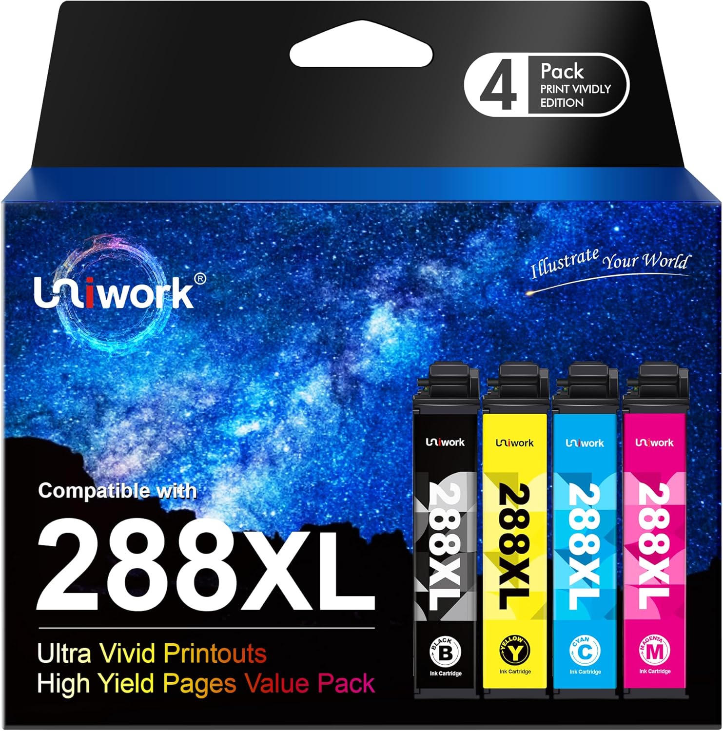 Uniwork 288XL Ink Cartridges Remanufactured for Epson 288 Ink Cartridges Combo P...
