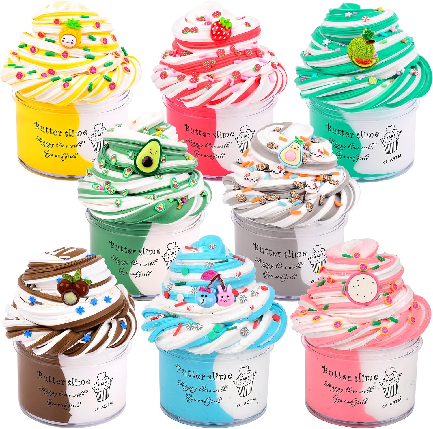 Fluffy Butter Slime Kit for Girls 8 Pack, Stretchy and Non-Sticky, Party Favors...