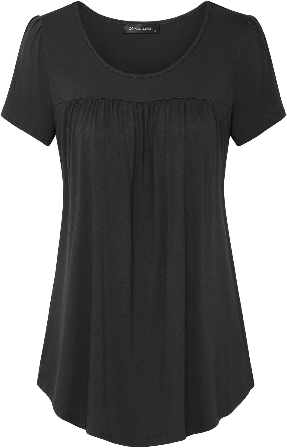 Women's Scoop Neck Pleated Blouse Top Tunic Shirt XX-Large Solid Black