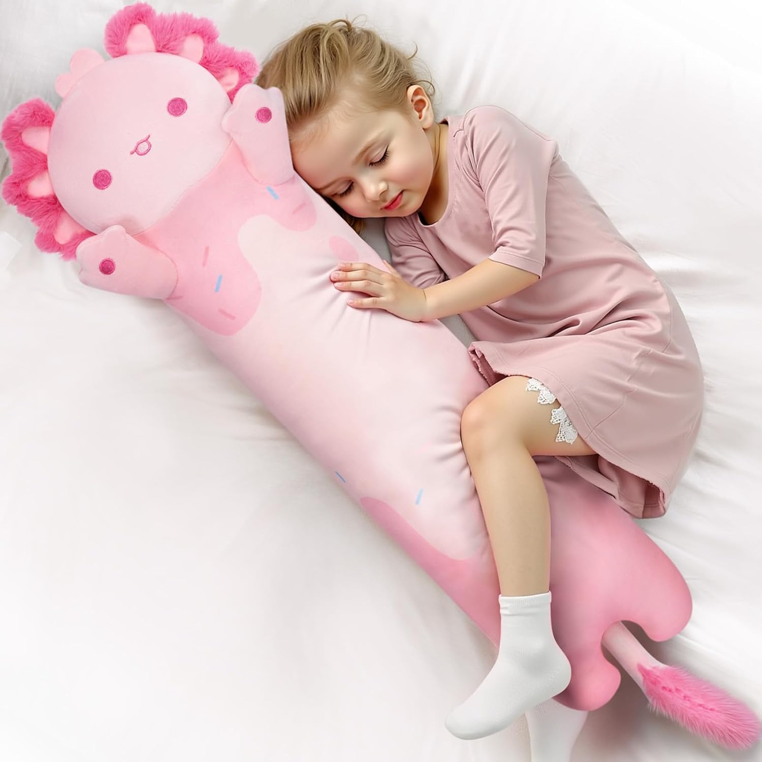 Mewaii 20in Long Pink Axolotl Plush Pillows Stuffed Animals Squishy Pillows - Cu...