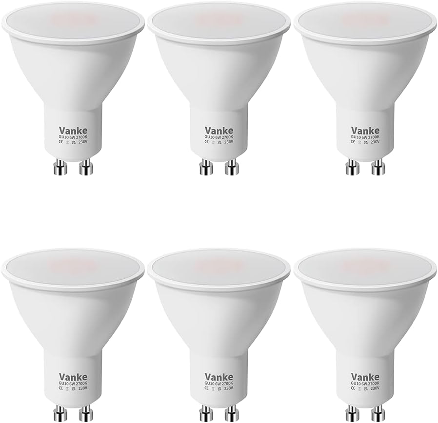 Vanke GU10 LED Bulbs Warm White 2700K, 6W Energy Saving Bulb with 400 Lumen, Hal...