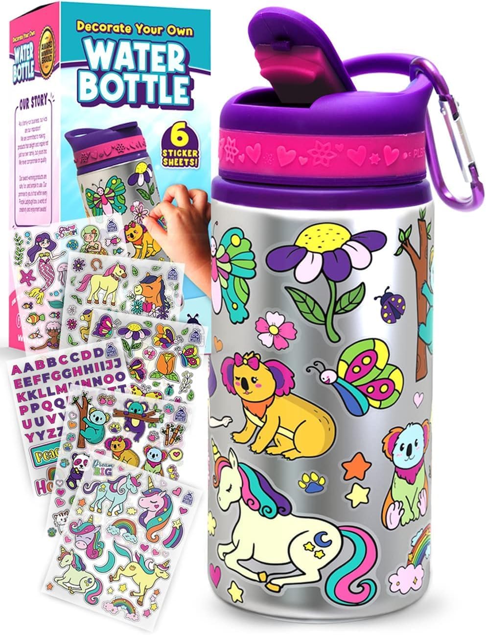 Purple Ladybug Decorate Your Own Water Bottle for Kids – Girls Birthday Presents...