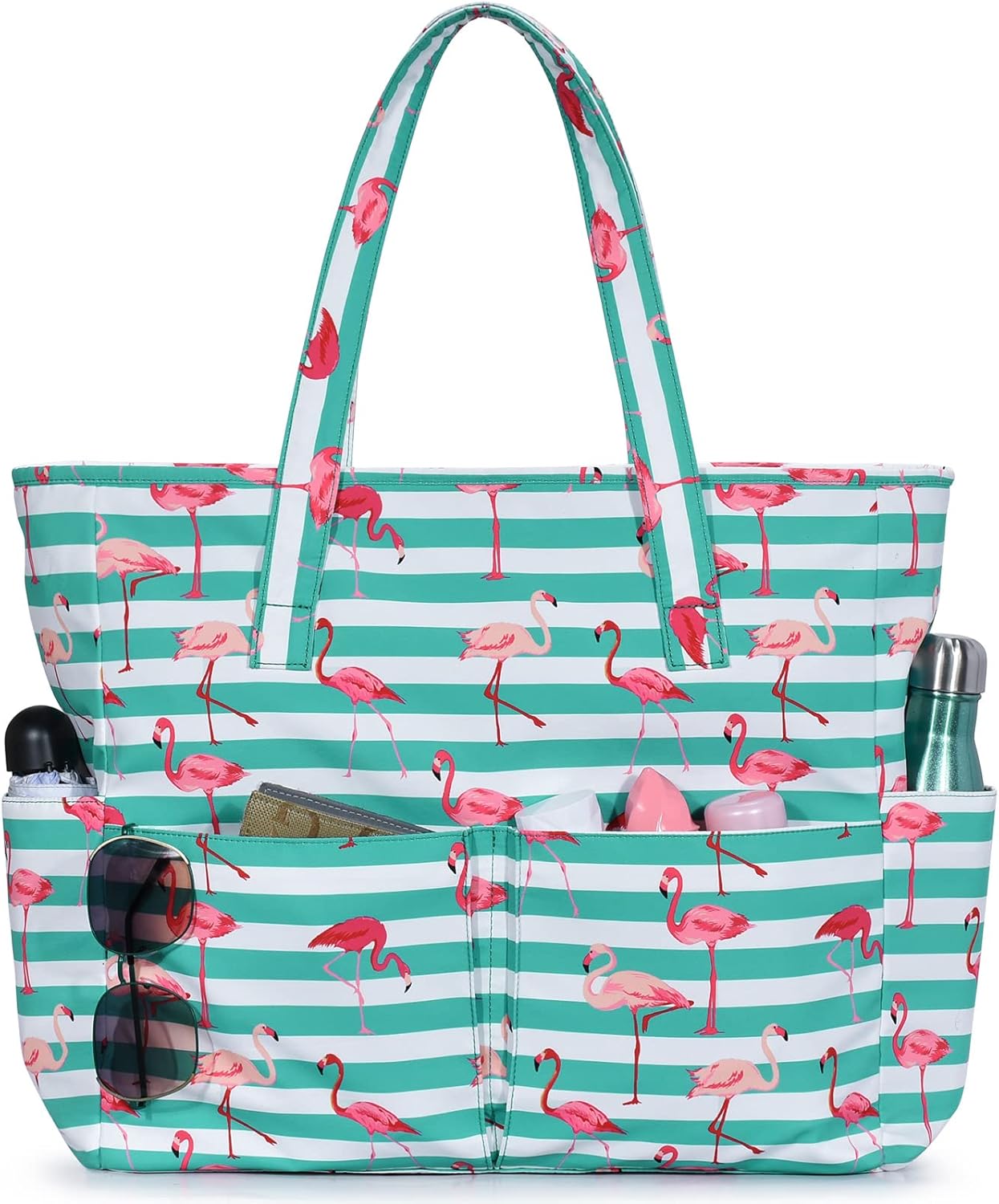 oscaurt Large Beach Bags for Women with 8 Pockets, Waterproof Sandproof Summer B...